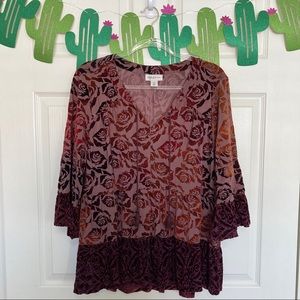 Style & Co Maroon Rose Burnout Crushed Velvet Top